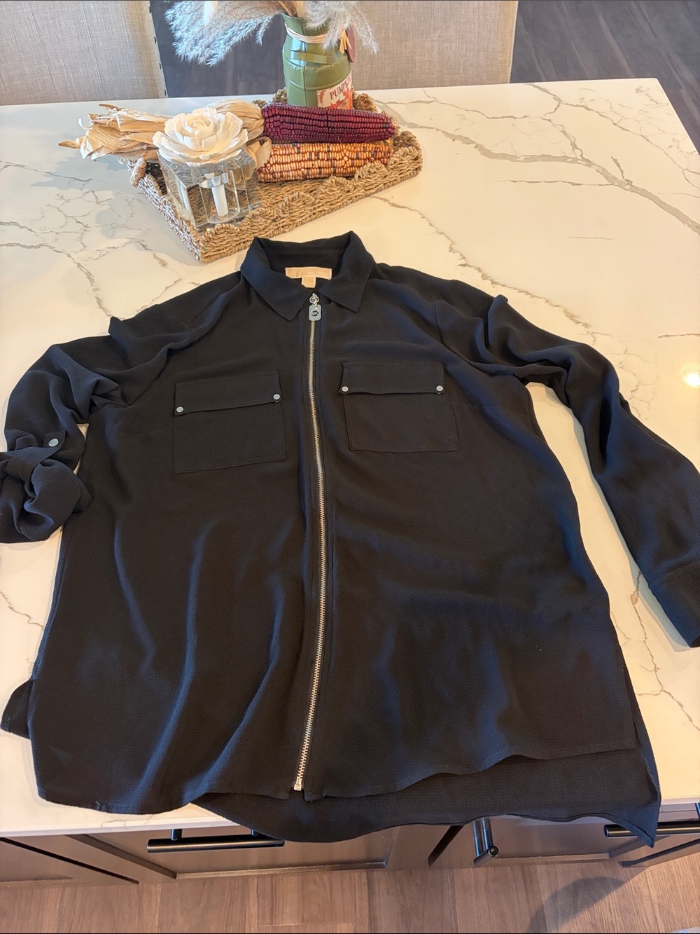 Michael Kors Black Zip-Front Shirt